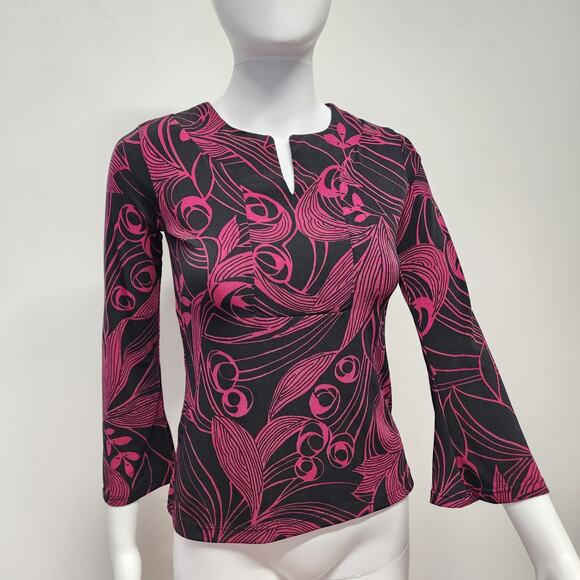 Vintage Y2K Flare Sleeve Top Size L Psychedelic V-neck Runs Small Un Deux Trois - Picture 1 of 12